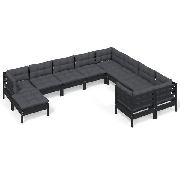 vidaXL 10 Piece Garden Lounge Set with Cushions Black Pinewood