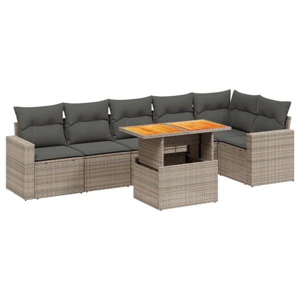 vidaXL 7 Piece Garden Sofa Set with Cushions Grey Poly Rattan