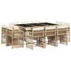 vidaXL 11 Piece Garden Dining Set with Cushions Beige Poly Rattan
