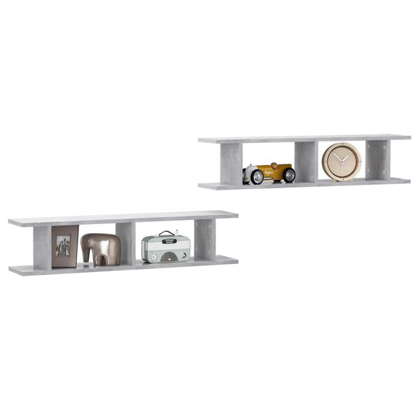 vidaXL Wall Shelf 2 pcs Concrete Grey 90x18x20 cm Engineered Wood