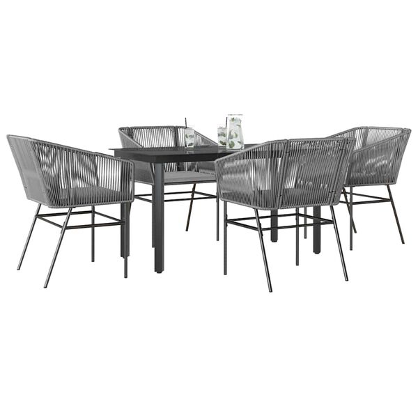 vidaXL 5 Piece Garden Dining Set with Cushions Grey Poly Rattan Glass