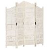 vidaXL Hand carved 4-Panel Room Divider White 160x165 cm Solid Mango Wood
