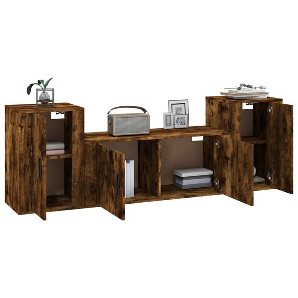 vidaXL 3 Piece TV Cabinet Set Smoked Oak Engineered Wood
