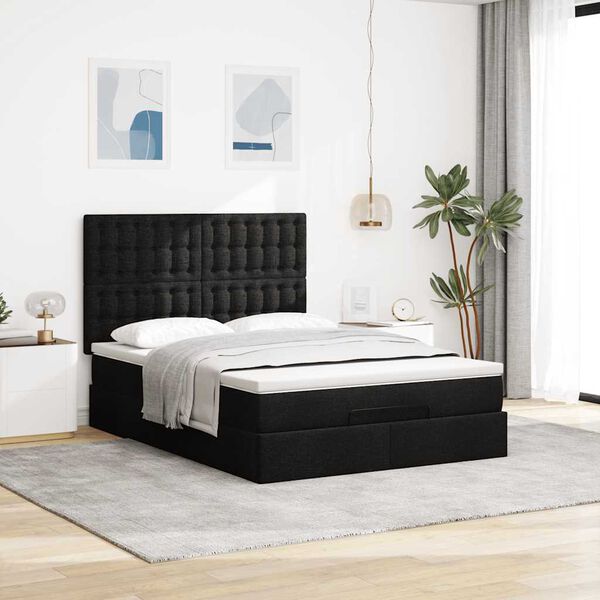 vidaXL Ottoman Bed with Mattress & LEDs Black Double Fabric