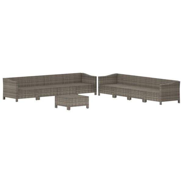 vidaXL 9 Piece Garden Lounge Set with Cushions Grey Poly Rattan