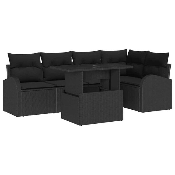 vidaXL Garden Sofa Set with Cushion 6 pcs Black Poly rattan