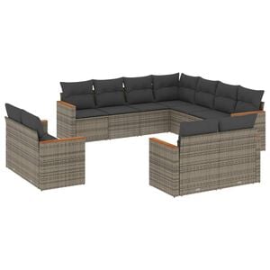 vidaXL 11 Piece Garden Sofa Set with Cushions Grey Poly Rattan