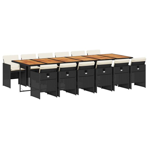 vidaXL 13 Piece Garden Dining Set with Cushions Black Poly Rattan