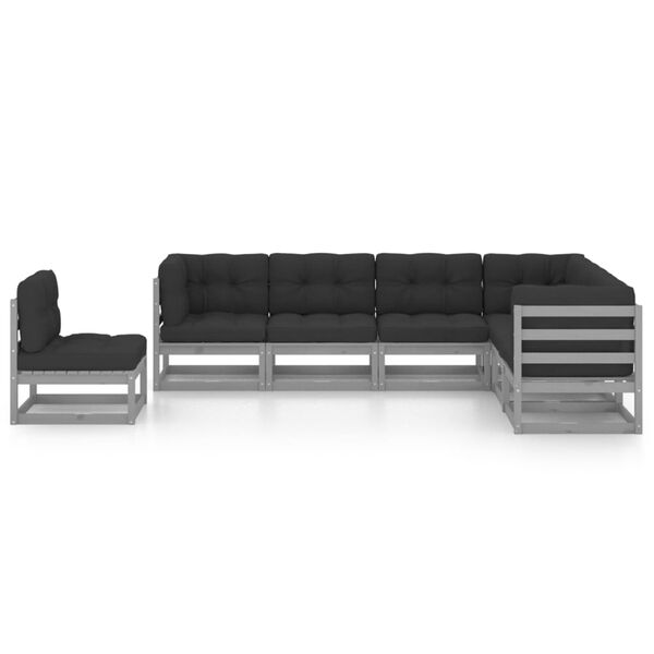 vidaXL 7 Piece Garden Lounge Set with Cushions Grey Solid Pinewood