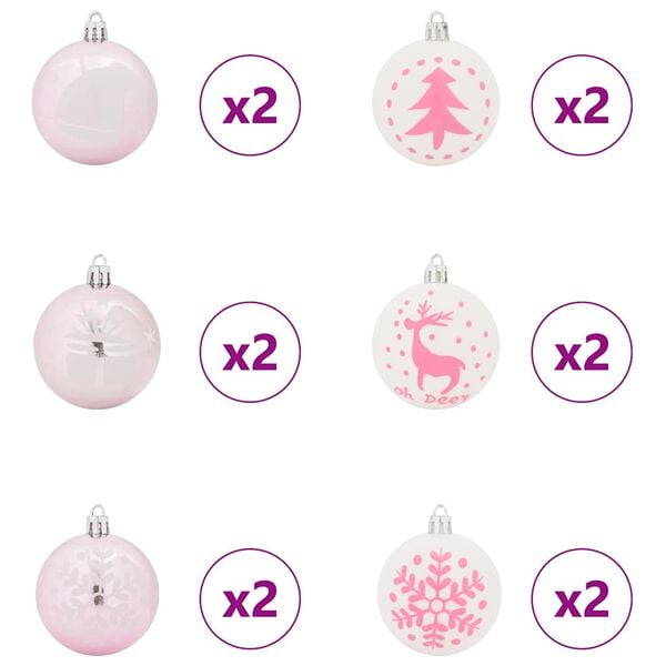 vidaXL Christmas Bauble Set 40 pcs White and Pink Plastic
