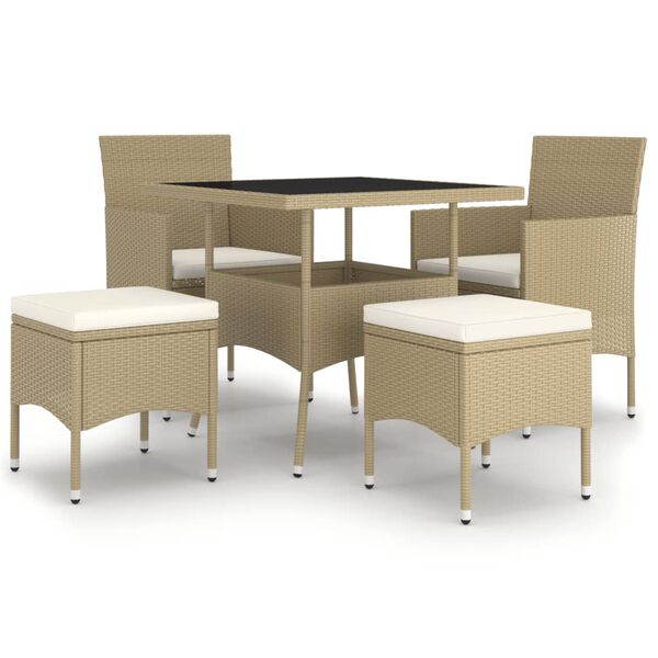 vidaXL 5 Piece Garden Dining Set Poly Rattan Beige (310551+310612)