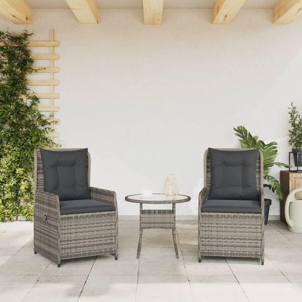 vidaXL Reclining Garden Chairs 2 pcs Grey Poly Rattan