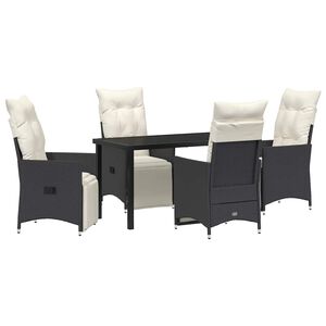 vidaXL Garden Dining Set with Cushion 5 pcs Black Poly Rattan