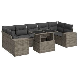 vidaXL 8 Piece Garden Sofa Set with Cushions Grey Poly Rattan