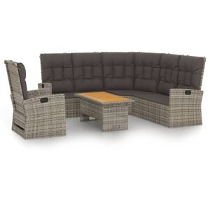 vidaXL 3 Piece Garden Lounge Set with Cushions Grey Poly Rattan