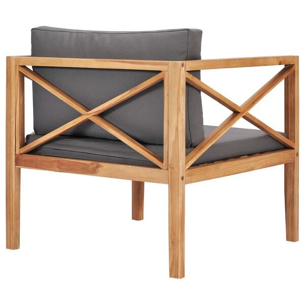 vidaXL Garden Chair with Grey Cushions Solid Wood Teak