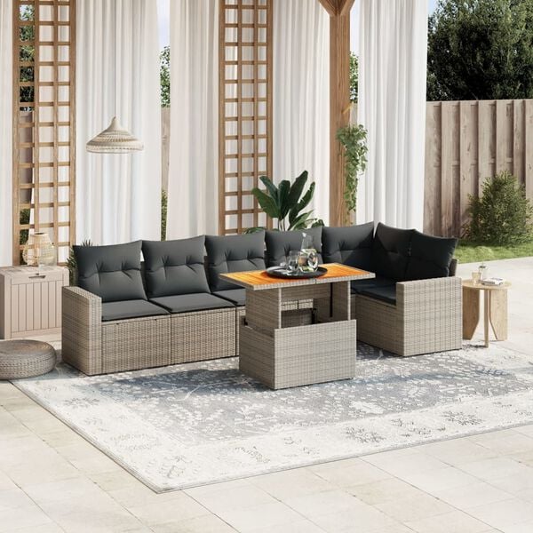 vidaXL 7 Piece Garden Sofa Set with Cushions Grey Poly Rattan