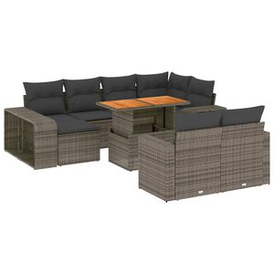 vidaXL 11 Piece Garden Sofa Set with Cushions Grey Poly Rattan