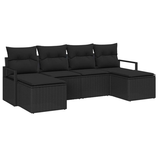 vidaXL Sofa Set with Cushion with Storage 6 pcs Black Poly Rattan