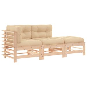 vidaXL 3 Piece Garden Lounge Set with Cushions Solid Wood
