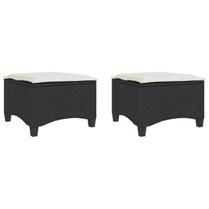 vidaXL Garden Stools with Cushions 2 pcs Black 55x55x36 cm Poly Rattan