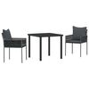 vidaXL Garden Dining Set 3 pcs Black and Grey PE Rattan