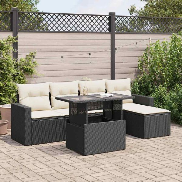 vidaXL 6 Piece Garden Sofa Set with Cushions Black Poly Rattan