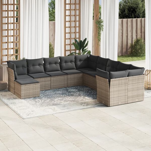 vidaXL 11 Piece Garden Sofa Set with Cushions Grey Poly Rattan