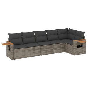 vidaXL 6 Piece Garden Sofa Set with Cushions Grey Poly Rattan
