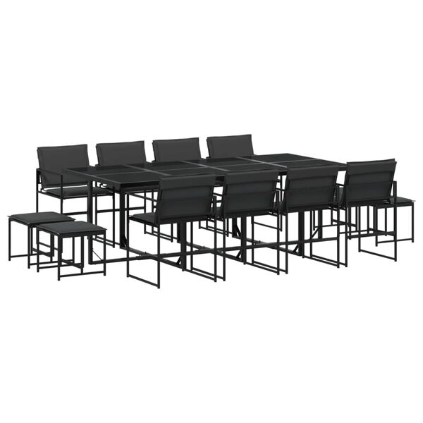vidaXL 13 Piece Garden Dining Set with Cushions Black Textilene