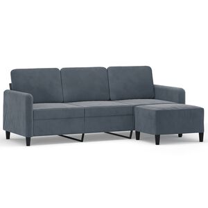 vidaXL 3-Seater Sofa with Footstool Dark Grey 180 cm Velvet