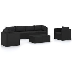 vidaXL 7 Piece Garden Lounge Set with Cushions Poly Rattan Black