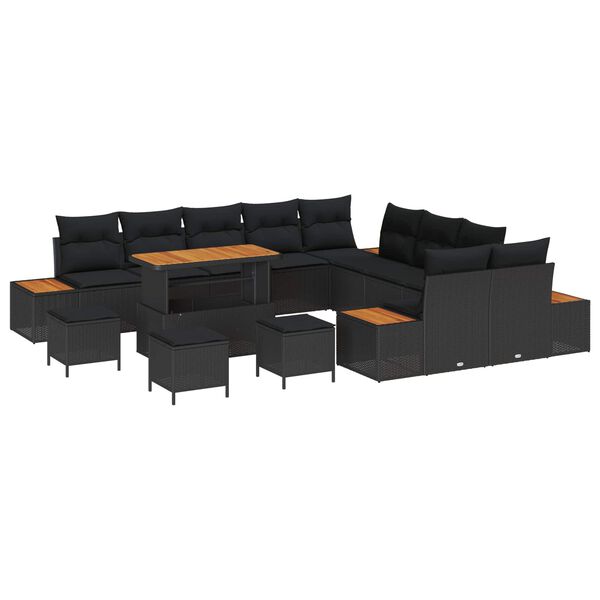 vidaXL Garden Sofa Set with Cushion 14 pcs Black Poly rattan