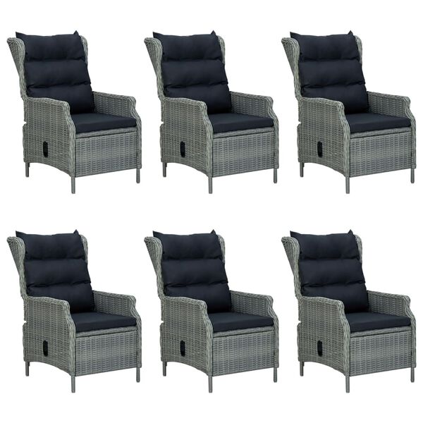 vidaXL 7 Piece Outdoor Dining Set with Cushions Poly Rattan Light Grey