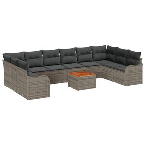 vidaXL Garden Sofa Set with Cushion 10 pcs Grey Poly Rattan