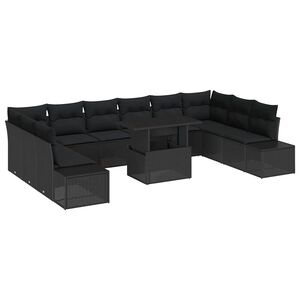 vidaXL Garden Sofa Set 11 pcs Black Poly Rattan