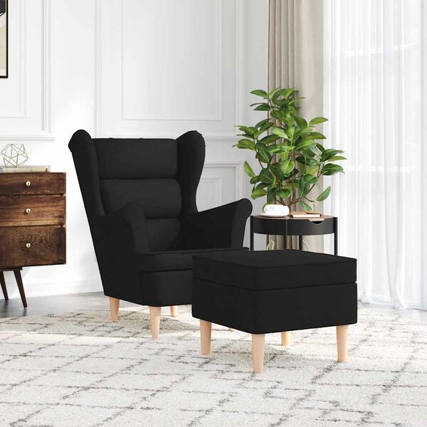 vidaXL Armchair with Footstool Black Fabric