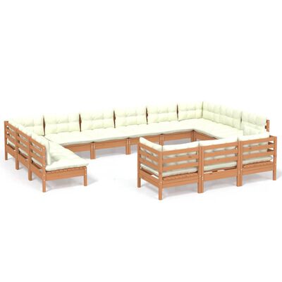 vidaXL 13 Piece Garden Lounge Set with Cushions Honey Brown Pinewood