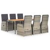 vidaXL 7 Piece Garden Dining Set with Cushions Grey Poly Rattan
