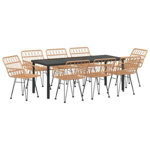 vidaXL Garden Dining Set 9 pcs Brown Powder-Coated Steel