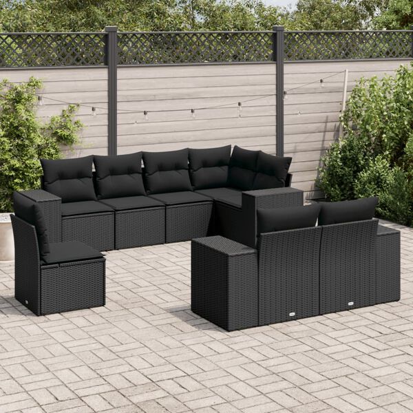 vidaXL 8 Piece Garden Sofa Set with Cushions Black Poly Rattan