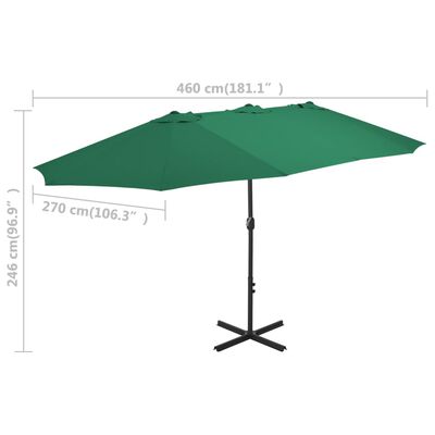 vidaXL Outdoor Parasol with Aluminium Pole 460x270 cm Green