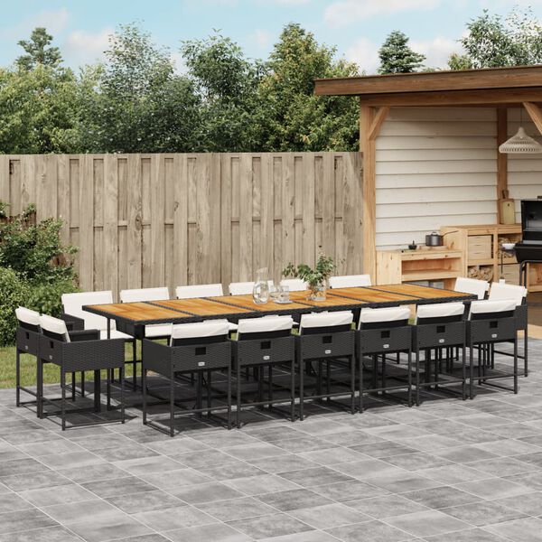 vidaXL 17 Piece Garden Dining Set with Cushions Black Poly Rattan