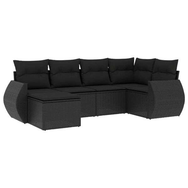 vidaXL 6 Piece Garden Sofa Set with Cushions Black Poly Rattan