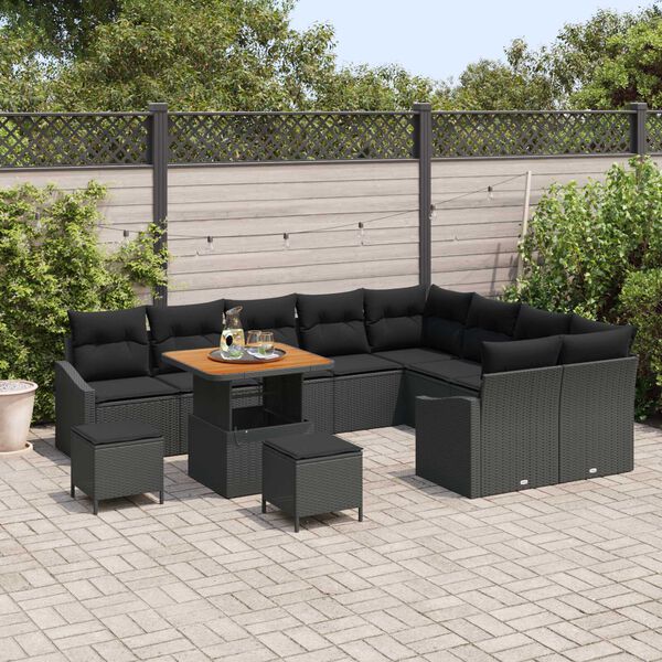 vidaXL Garden Sofa Set with Cushion with Storage 12 pcs Black