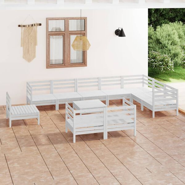 vidaXL 11 Piece Garden Lounge Set Solid Wood Pine White