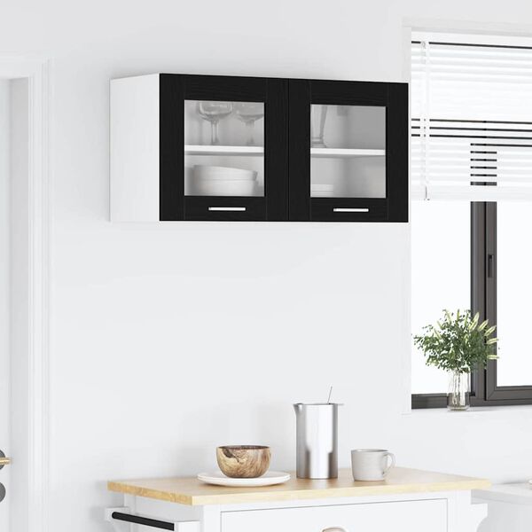 vidaXL Hanging Cabinet Riga Black Oak and White 80 x 31 x 40 cm