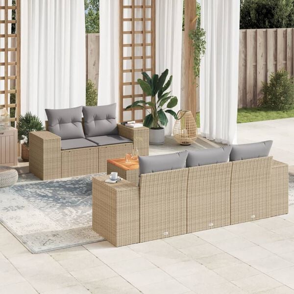 vidaXL 6 Piece Garden Sofa Set with Cushions Beige Poly Rattan