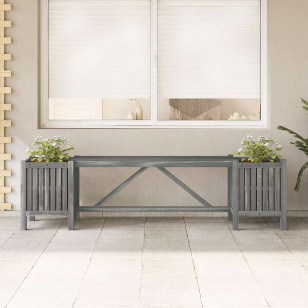vidaXL Garden Bench with 2 Planters 150cm Solid Acacia Wood Grey