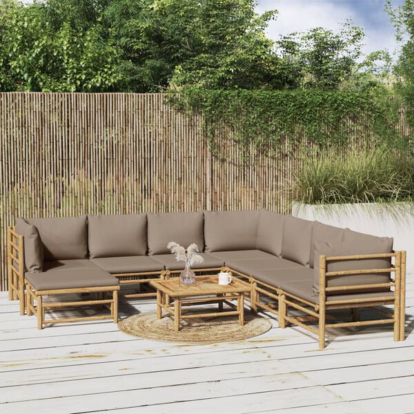 vidaXL 9 Piece Garden Lounge Set with Taupe Cushions Bamboo